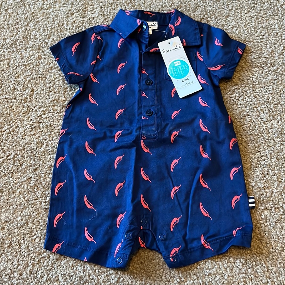 BNWT.  Chili Pepper Romper.  6-9 month